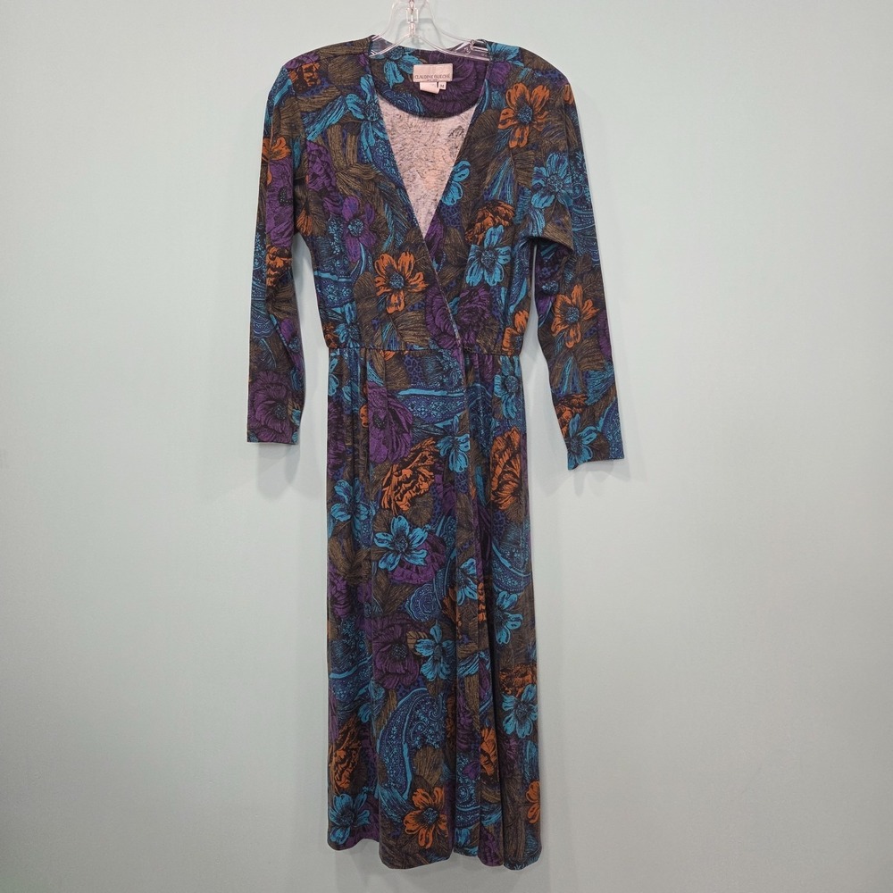 VINTAGE 80s Claudine Bueché Floral Sun Tea Garden Wrap Dress Cottagecore Maxi M